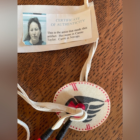 Navajo Deerhide Vintage Handmade Hand painted Dreamcatcher Native American 21” - Picture 5 of 6